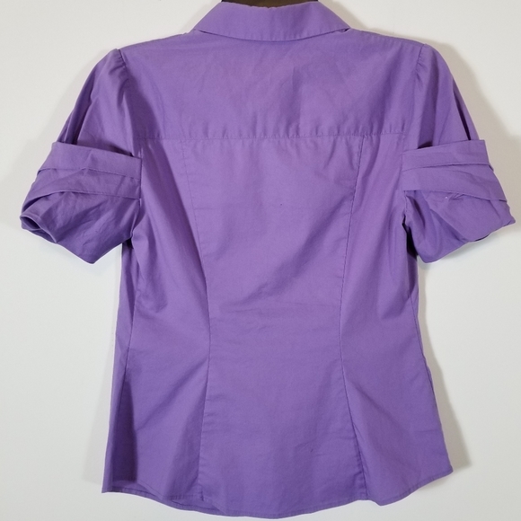 Tahari Purple Short Sleeve Button Up Blouse Size Small - Picture 3 of 6